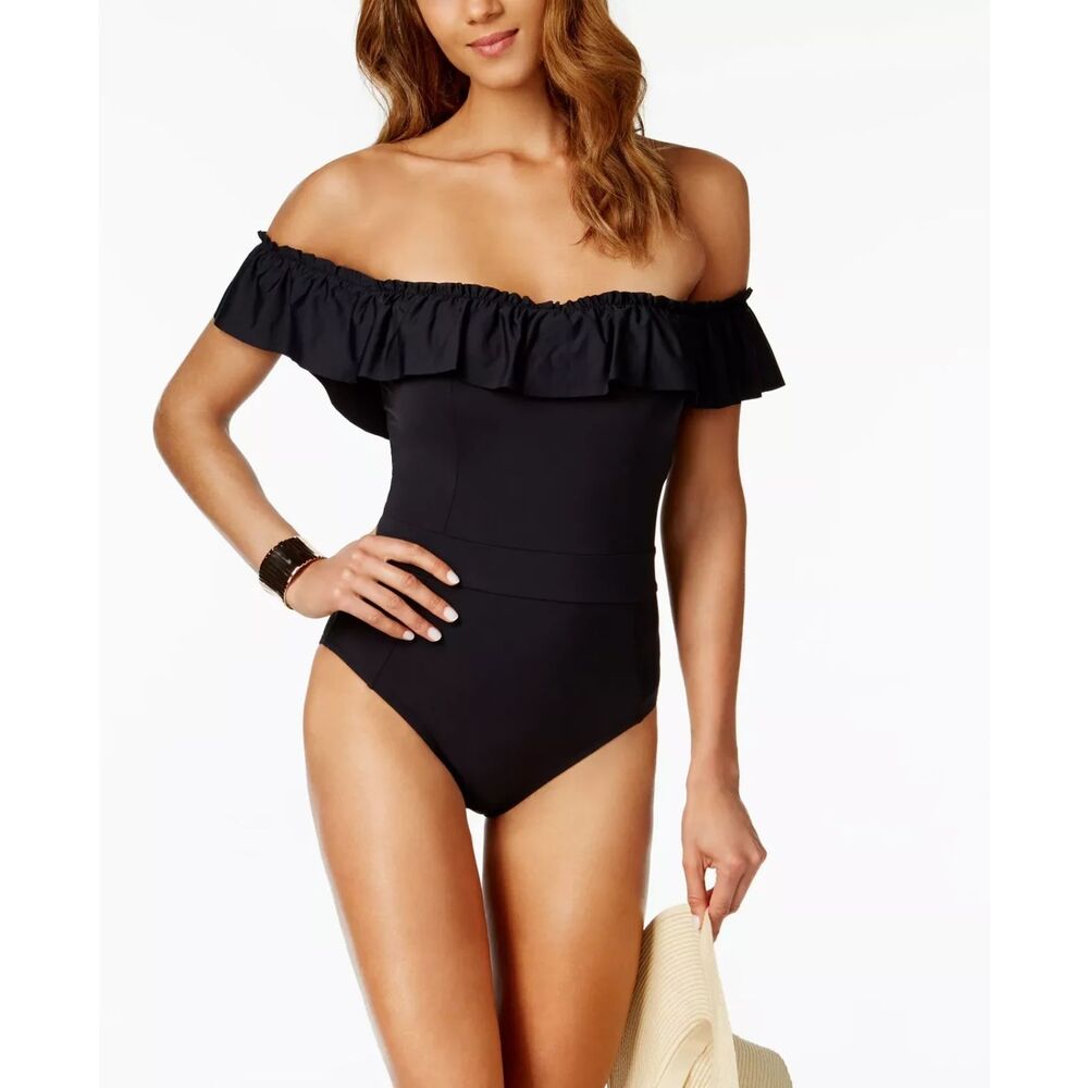 Bleu Rod Beattie Black Off Shoulder Coast to One-Piece Swimsuit Women's size 8